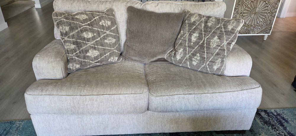Beige Upholstered Fabric Loveseat and Sofa Set - Living Room Furniture