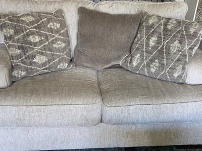 Beige Upholstered Fabric Loveseat and Sofa Set - Living Room Furniture