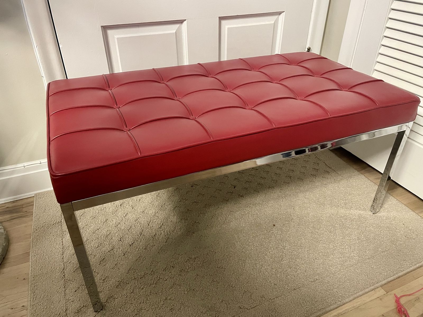 Knoll Mid Century Modern Two Seater Chrome and Leather Bench