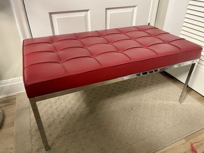 Knoll Mid Century Modern Two Seater Chrome and Leather Bench