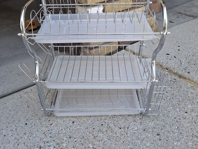LHELPER 3-Tier Chrome Dish Drying Rack Kitchen Storage w/ Drainboard & Cutlery Cup