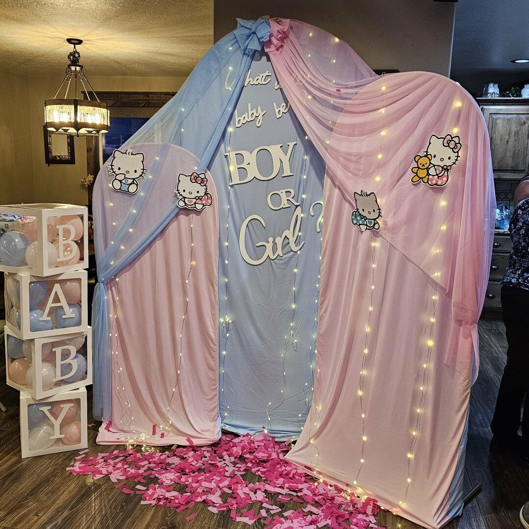 gender reveal backdrop for RENT