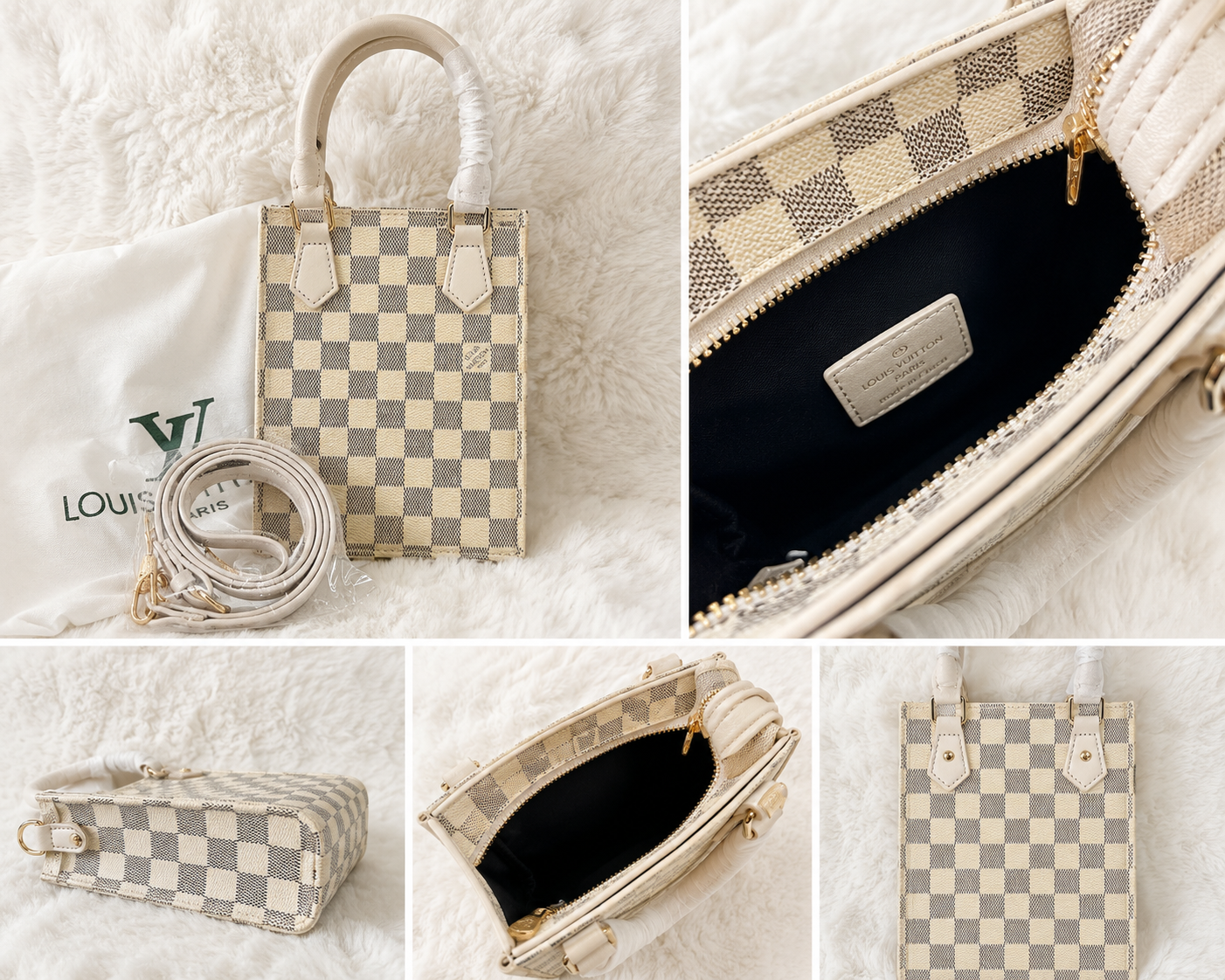 2 Types Designer Phone Crossbody Tote Bags CD Monogram and LV White Checkered New