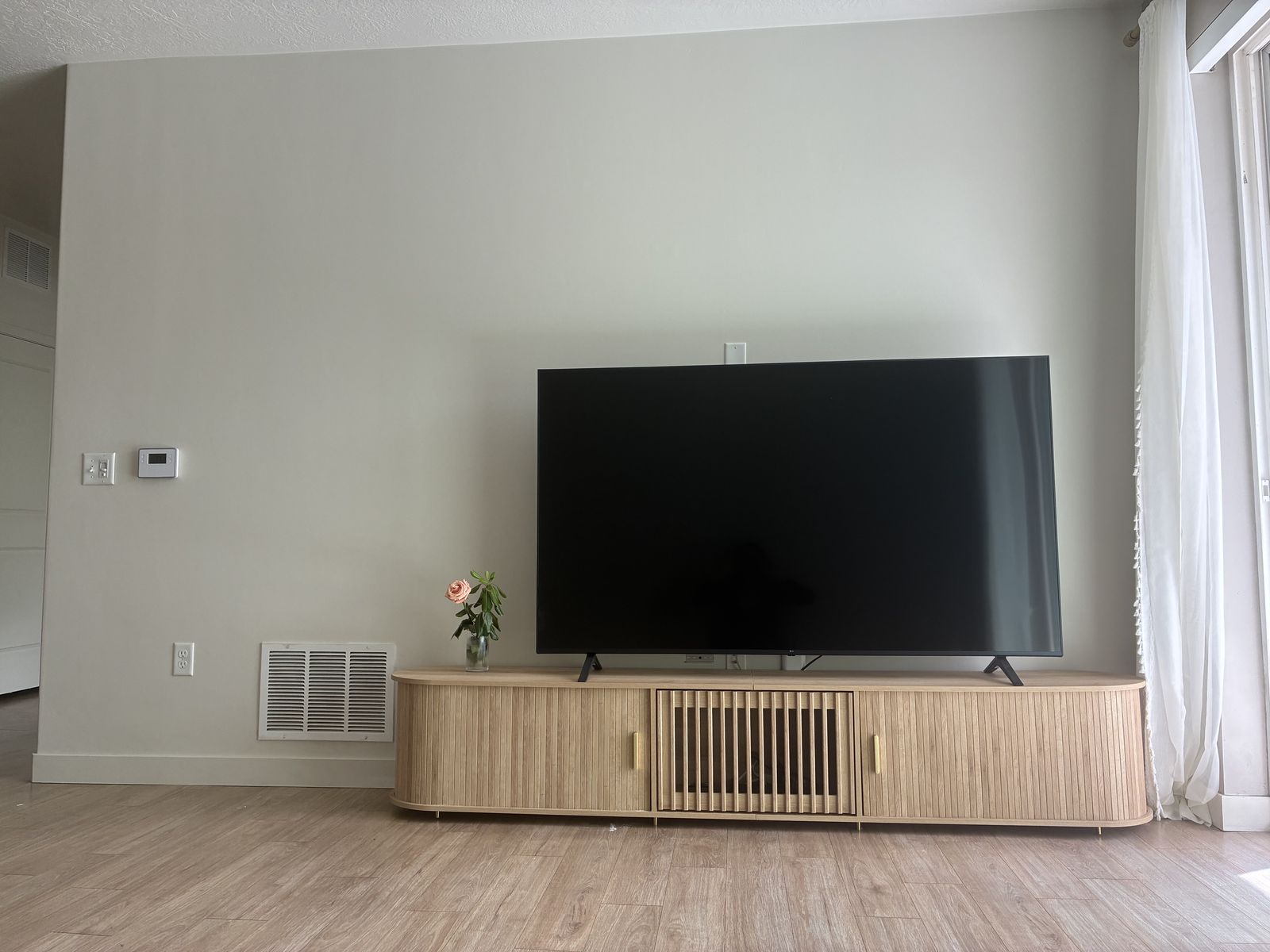 Oak Entertainment Console Mid Century Modern TV and Entertainment Center with Storage