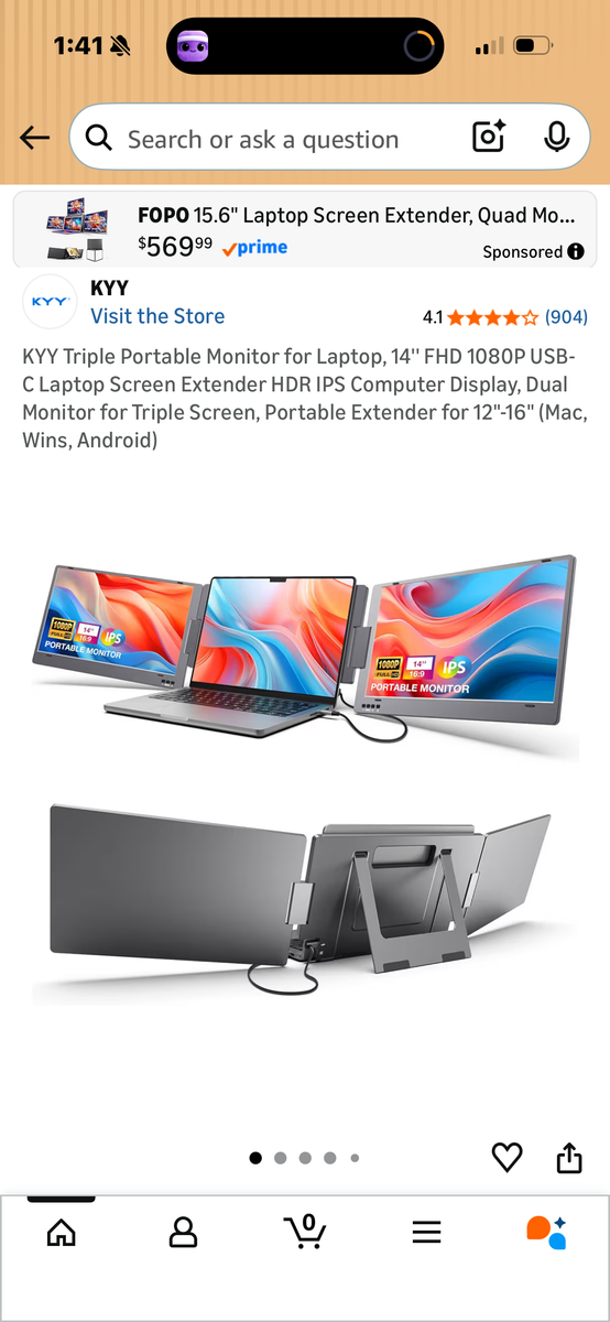 KYY X90 14" Triple Portable Monitor 1080P USB-C Laptop Screen Extender IPS Display