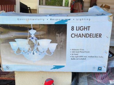 8-Light Chandelier with Alabaster Glass & 24K Gold Plated Finish