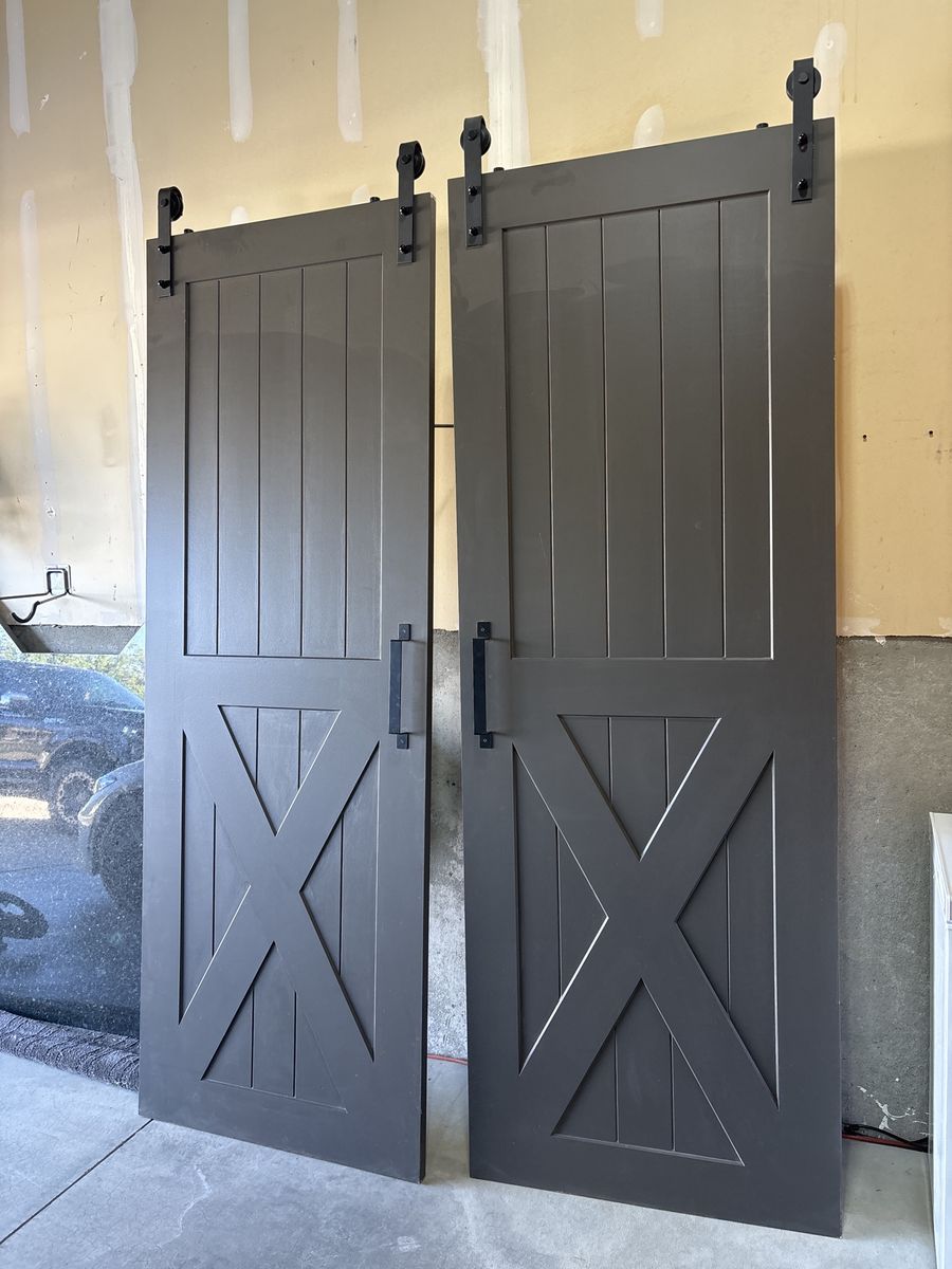Custom Solid Wood Double Barn Doors - 93" H x 33" W - Heavy Duty with Hardware