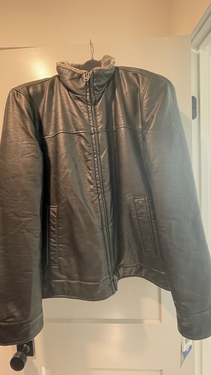 Dockers Black Leather Sherpa Lined Jacket M
