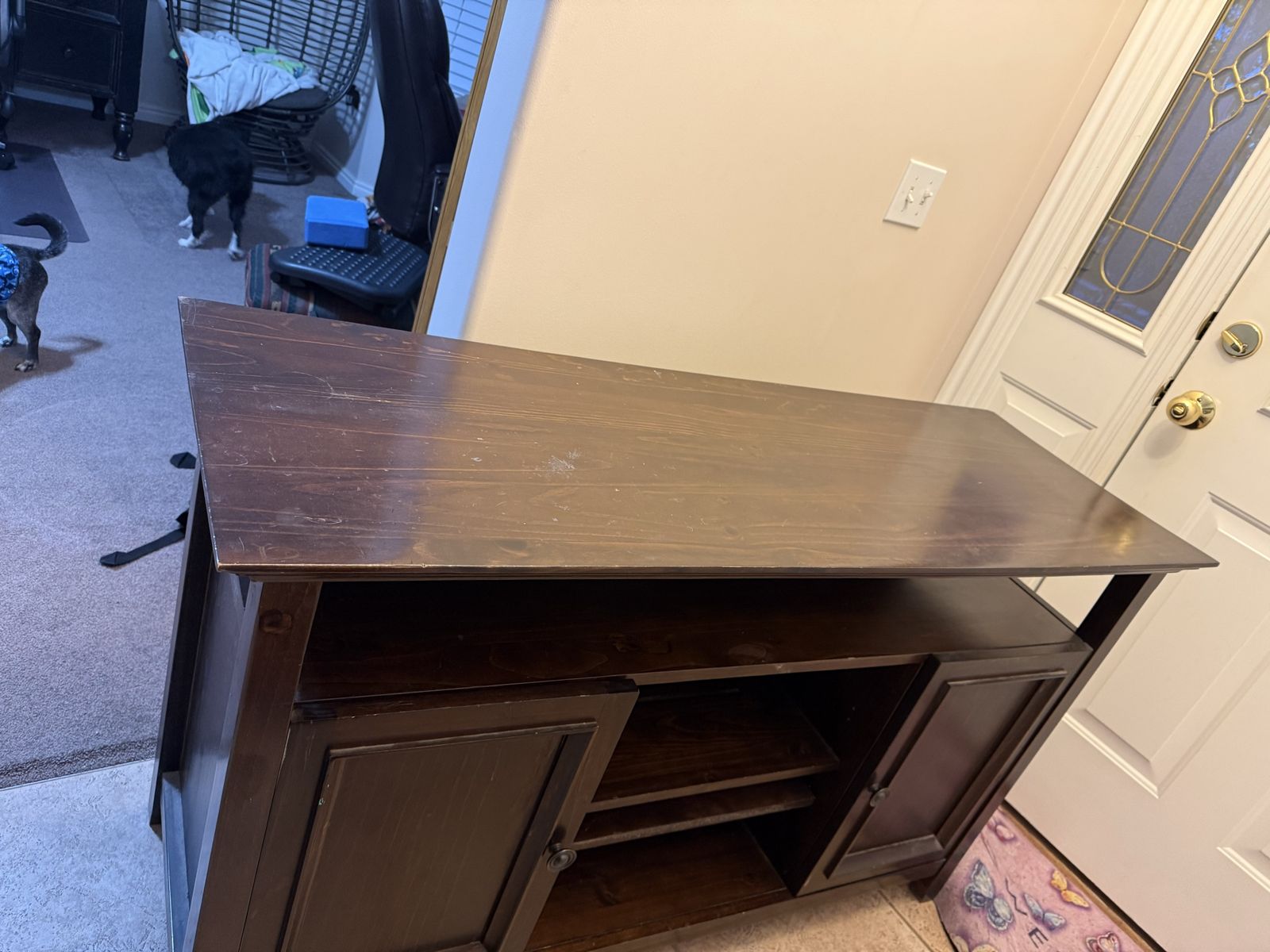 Dark Brown Wood TV Stand / Media Console Cabinet with Storage & Adjustable Shelves