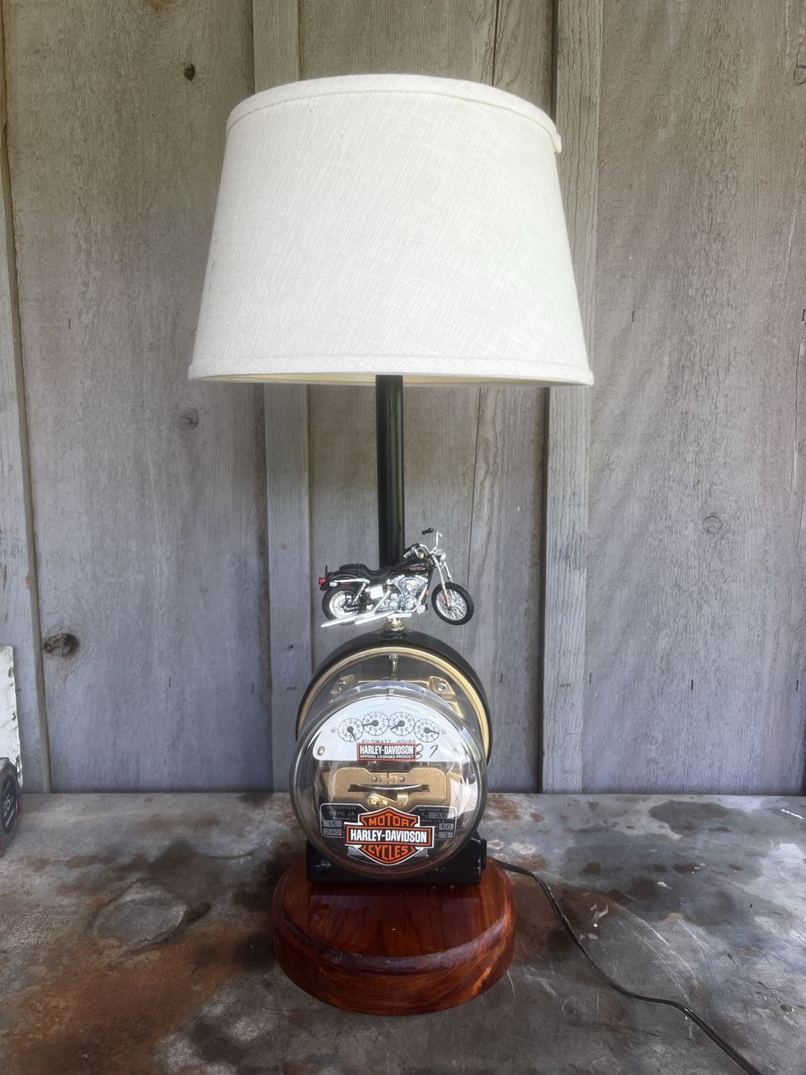 Harley-Davidson Motorcycle Electric Meter Lamp w/ White Shade - Unique Man Cave Decor