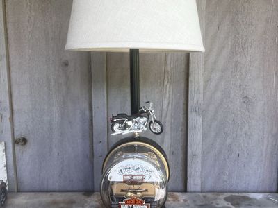Harley-Davidson Motorcycle Electric Meter Lamp w/ White Shade - Unique Man Cave Decor