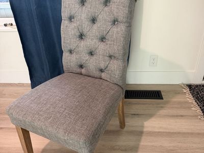 Tufted Gray Fabric Dining Chair - Upholstered Roll Top Side Chair