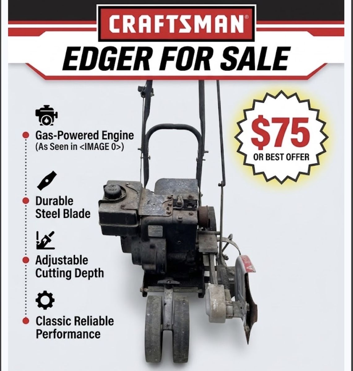 Craftsman Gas-Powered Edger with Durable Steel Blade & Adjustable Cutting Depth
