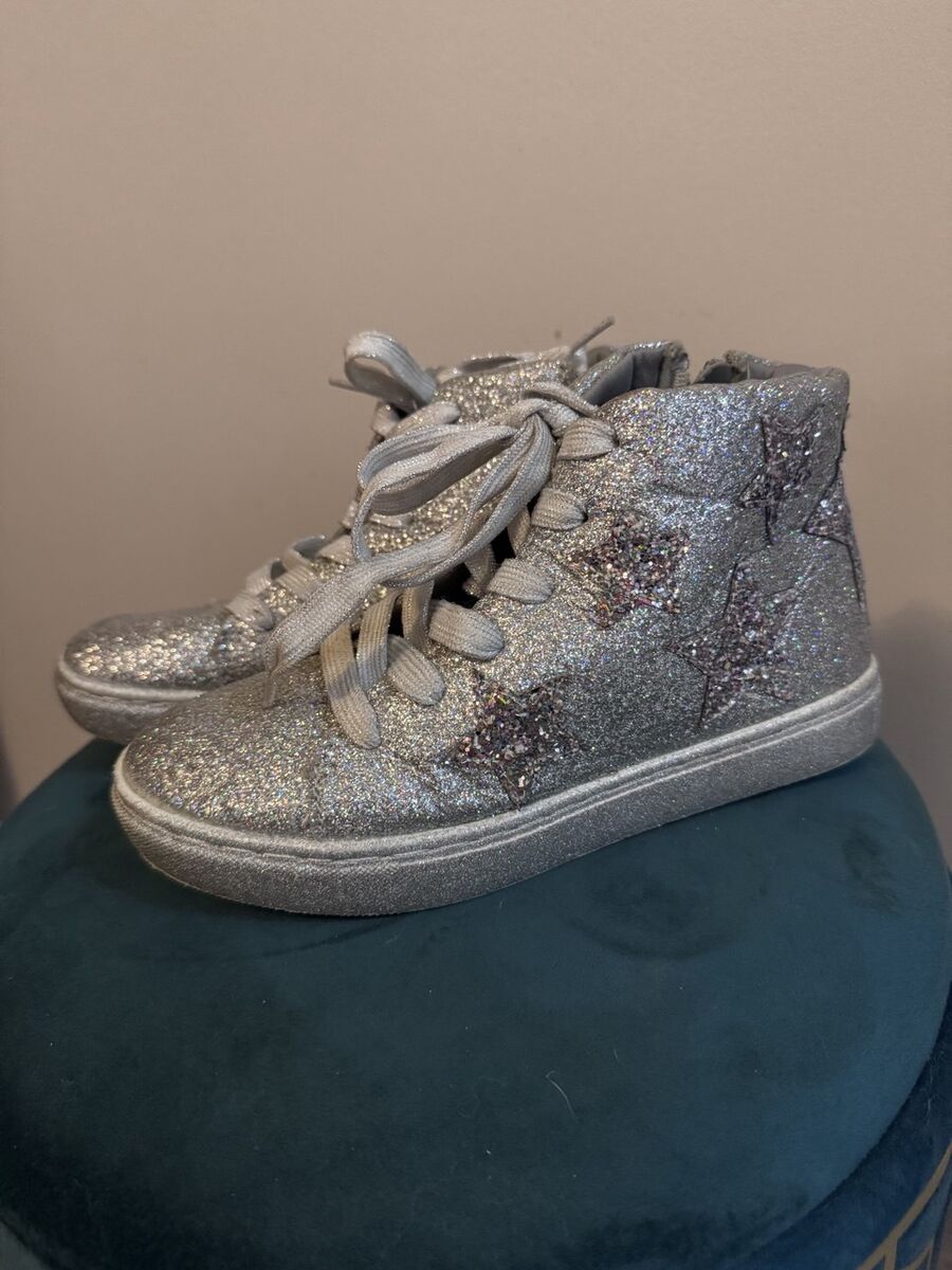 So “PENELOPE “ High Top Multi-Silver Glitter Sneakers- Size 3