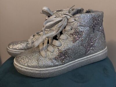 So “PENELOPE “ High Top Multi-Silver Glitter Sneakers- Size 3