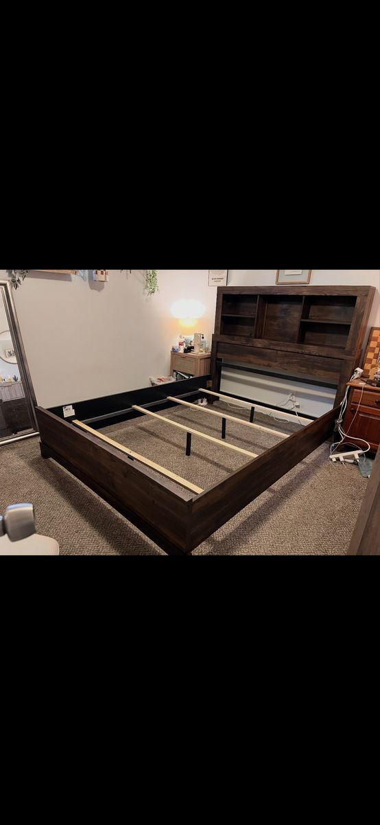 Bookshelf Headboard Wooden Bed Frame (Queen)