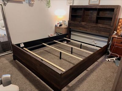Bookshelf Headboard Wooden Bed Frame (Queen)