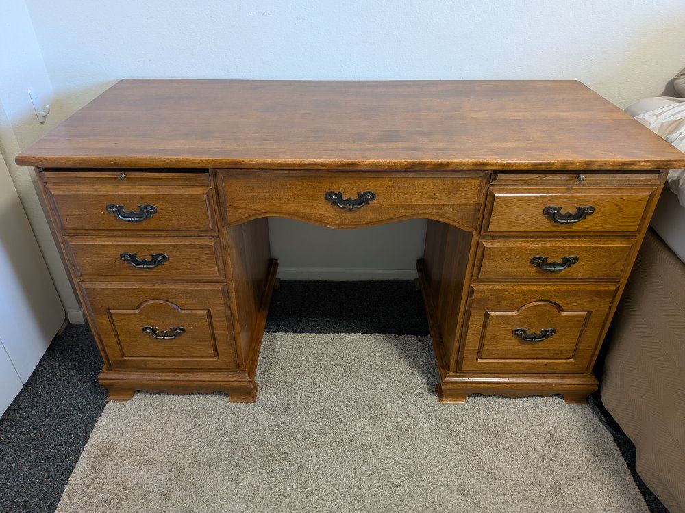Vintage Solid Maple Wood Executive Desk