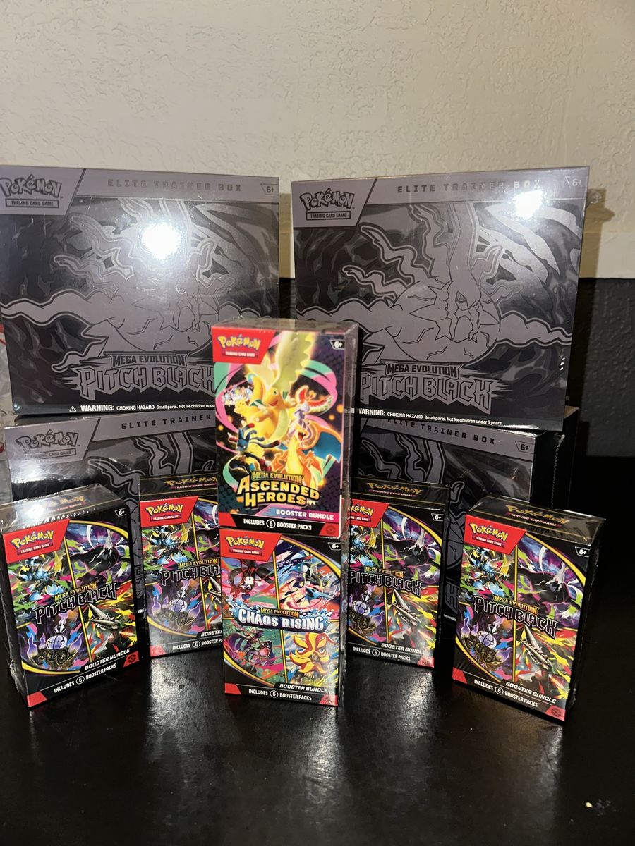 Pokemon TCG Mega Evolution Pitch Black Elite Trainer Box & Booster Bundles - Factory Sealed Cards