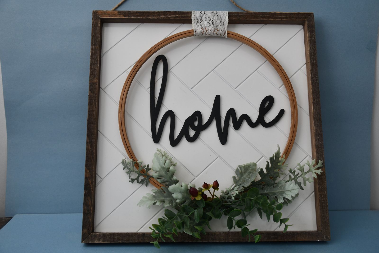 CUTE "HOME" SIGN ~ 16" x 16" ~ WOODEN FRAME ~ NICE!