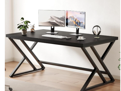 Modern Gaming Writing Computer Desk for Home Office, Metal Wood Study Work PC Computer Table