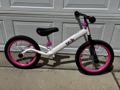 Kids pink/white Bixe balance bike 16” wheel