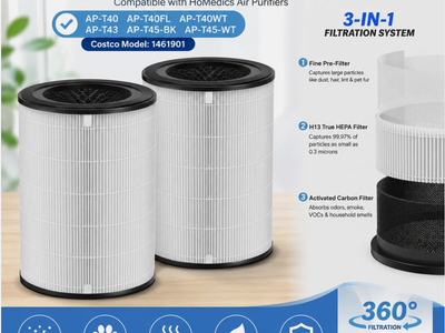 2 Pack AP-T40FL AP-T45 HEPA Filter Replacement for HoMedics AP-T43 1461901
