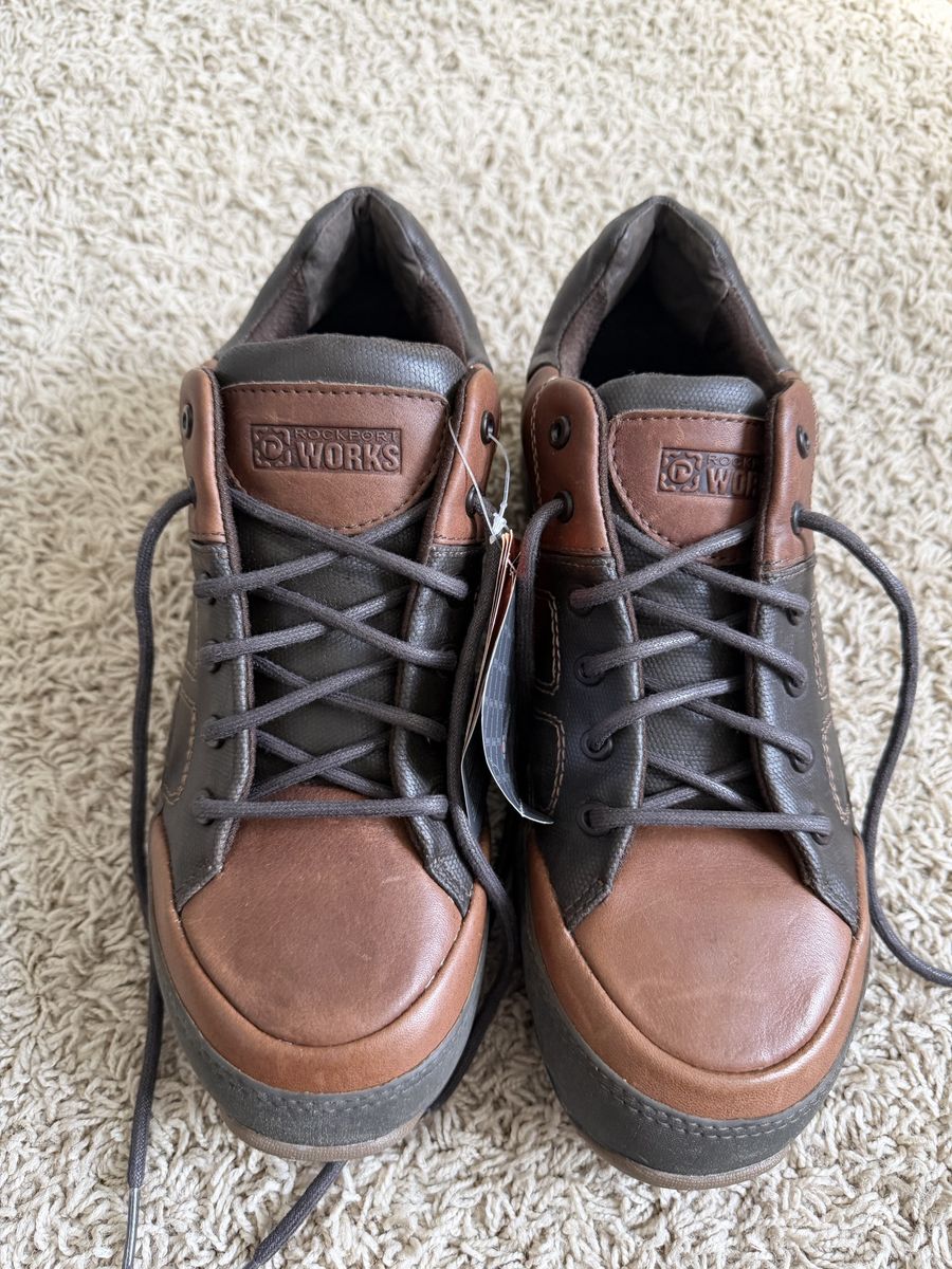 Rockport Works Brown Leather Safety Toe Work Shoes Size 10W New