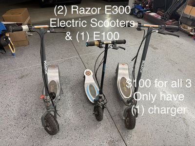 Razor E300 & E100 Electric Scooters - Bundle of 3 (2x E300, 1x E100) - Used, 1 Charger