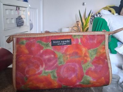 Kate Spade New York Vintage Floral Cosmetic Makeup Pouch Bag Red Orange