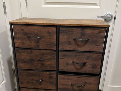 Industrial Fabric Dresser with 8 Drawers and Wooden Top