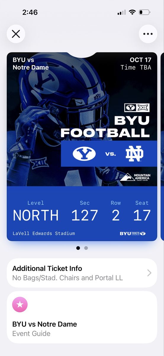 2 tickets for byu vs Notre dame Oct 17