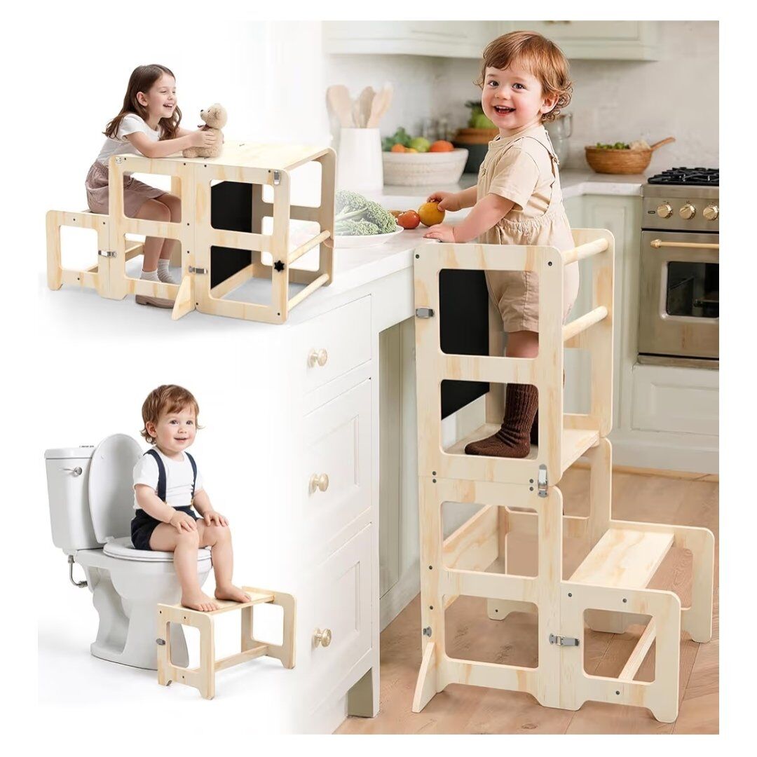Toddler Kitchen Step Stool, 4-in-1 Foldable Standi