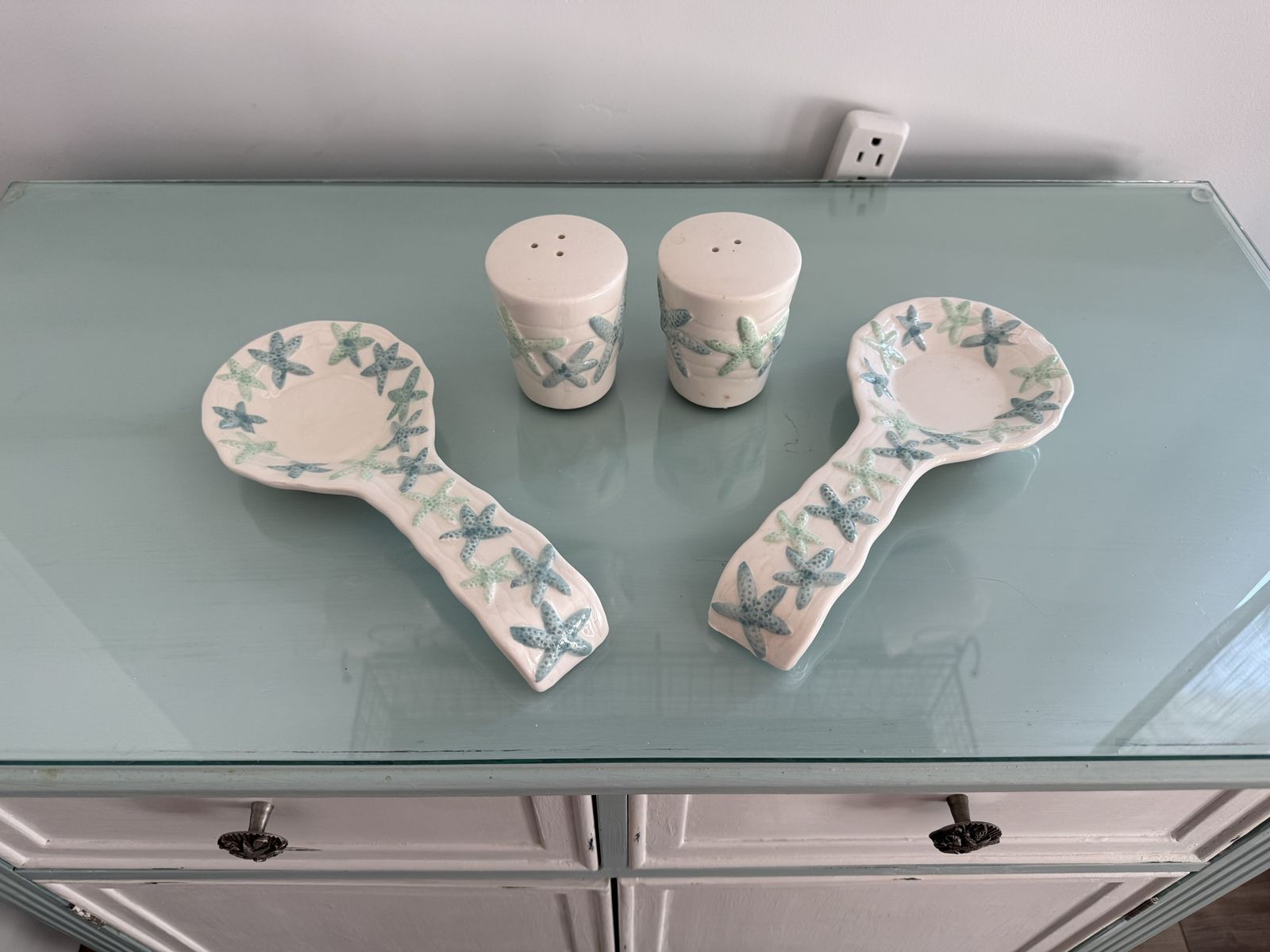Beach Theme 2 Ceramic Spoon Rests and Salt and Pepper Shaker 