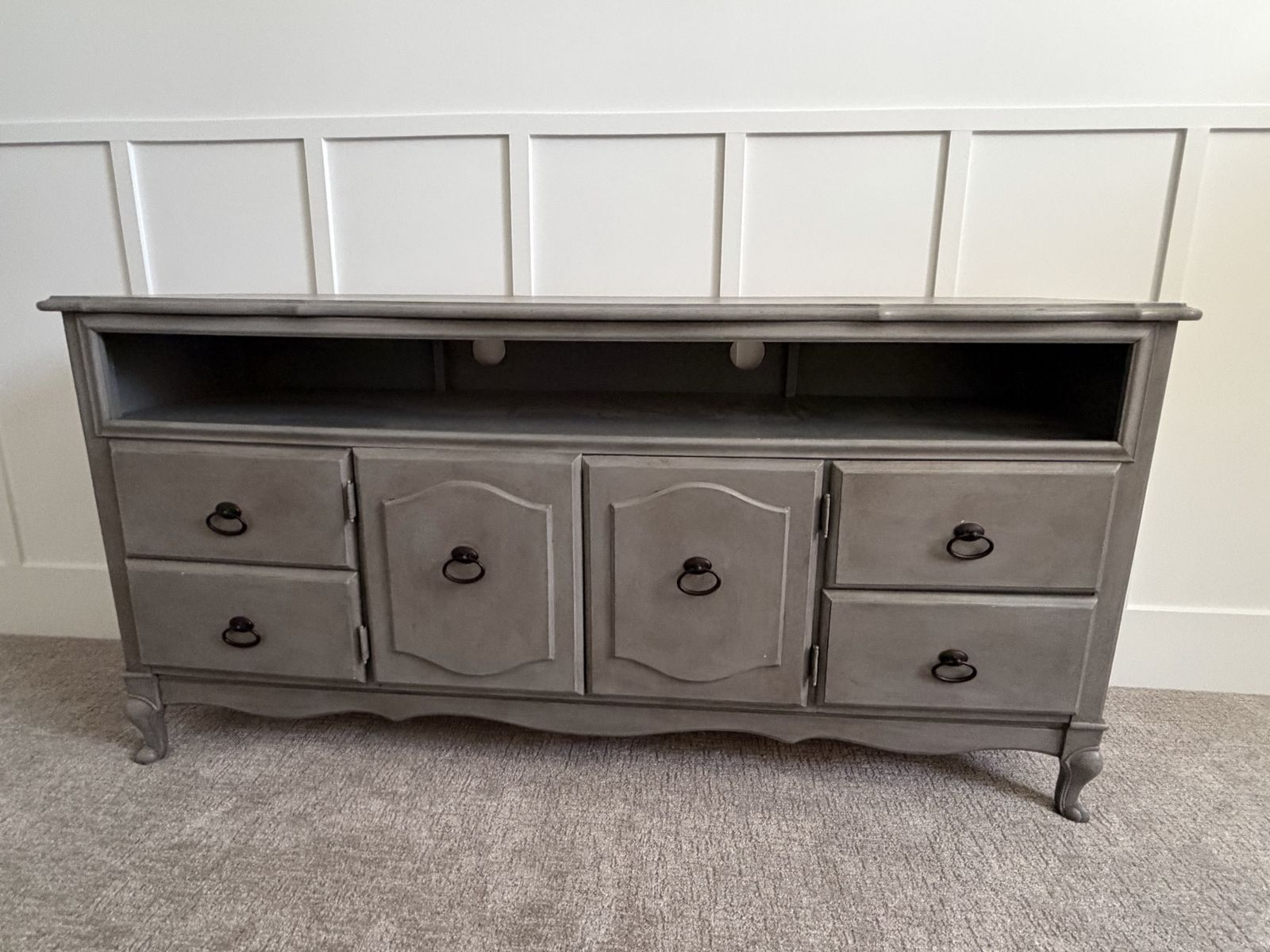 Gray TV Stand Media Console with Storage Cabinets and Drawers