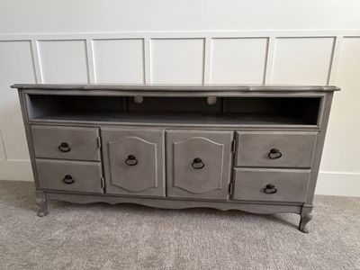 Gray TV Stand Media Console with Storage Cabinets and Drawers
