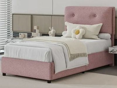 (not main photo) Pink Fabric Twin Bed Frame with Wood Slats - New in Box