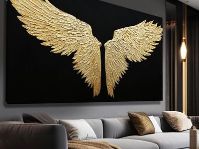 New Large Canvas Art Black Abstract Wall Decor Gold Bird Painting Modern Wall Art 29x58