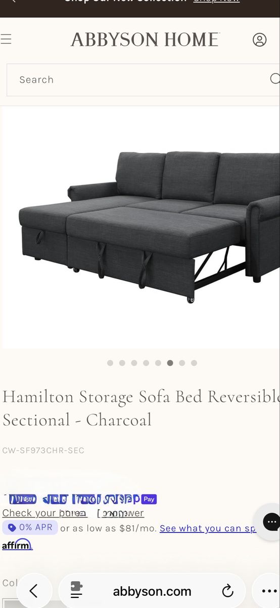 Abbyson Home Hamilton Reversible Storage Sofa Bed Sectional - Light Gray