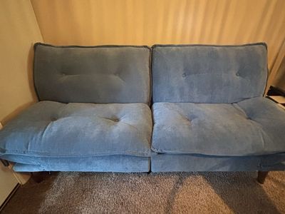 Convertible Blue Futon Sofa - Compact & Versatile Living Room Furniture