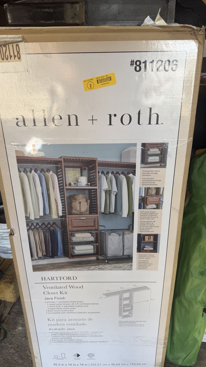 Allen + Roth Hartford Ventilated Wood Closet Kit - Java Finish, 95.5" W x 76" H