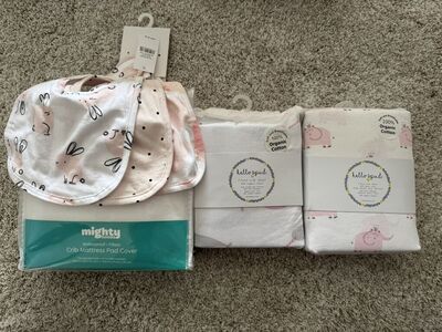 Organic Cotton Crib Sheets, Waterproof Cover, Bibs