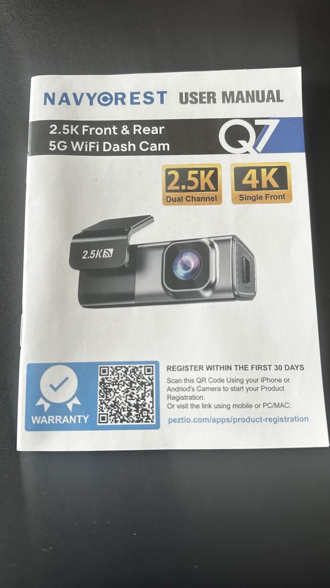 NAVYCREST Q7 2.5K Front & Rear 5G WiFi Dash Cam Set with Accessories and Manual