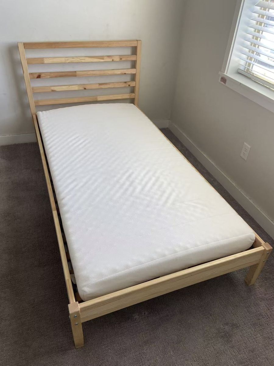 Complete Twin Bed - IKEA TARVA Pine Frame + Luröy Base + ÅSVANG Mattress - Like New - 2 Available