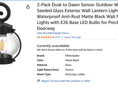 2-Pack Dusk to Dawn Sensor Outdoor Wall Sconce, Seeded Glass Exterior Wall Lantern Light Fixture