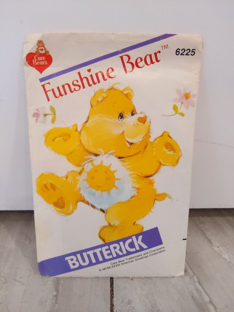 Vintage Butterick 6225 Care Bears Funshine Bear Stuffed Toy Sewing Pattern