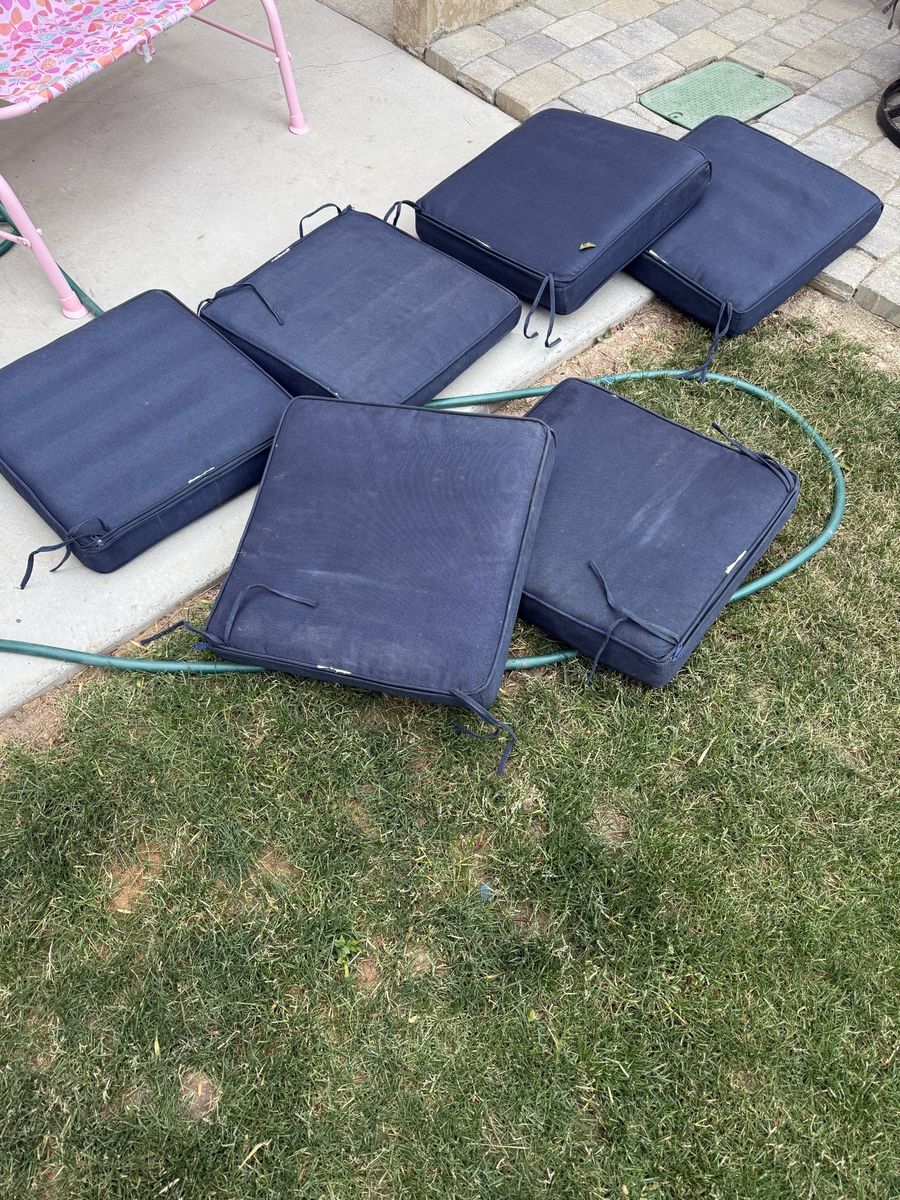 Nice patio cushions and umbrella and stand (tilts!)