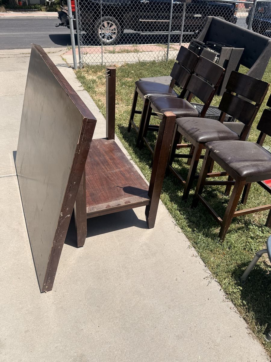 Dark Wood Counter-Height Dining Table & 4 Chairs - Modern Style, Used Condition