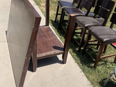 Dark Wood Counter-Height Dining Table & 4 Chairs - Modern Style, Used Condition