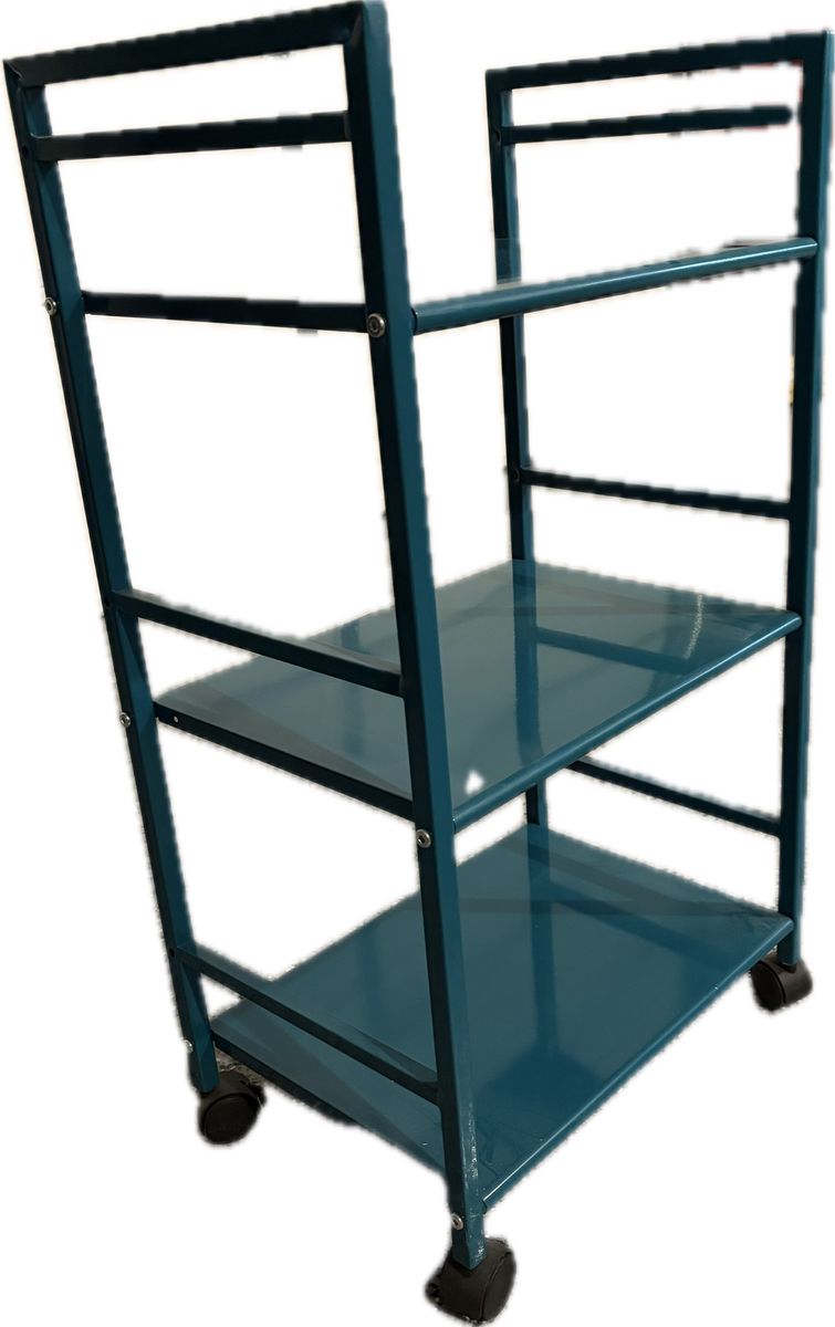 Multi-Purpose Teal Metal 3-Tier Rolling Utility Cart
